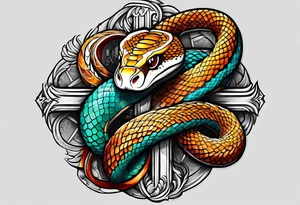 Snake wrapped on a cross tattoo idea