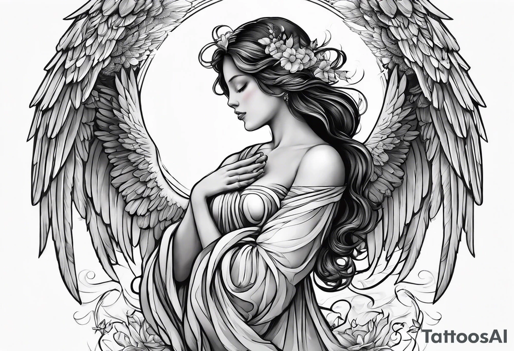 Praying angel with doves full sleeve tattoo idea