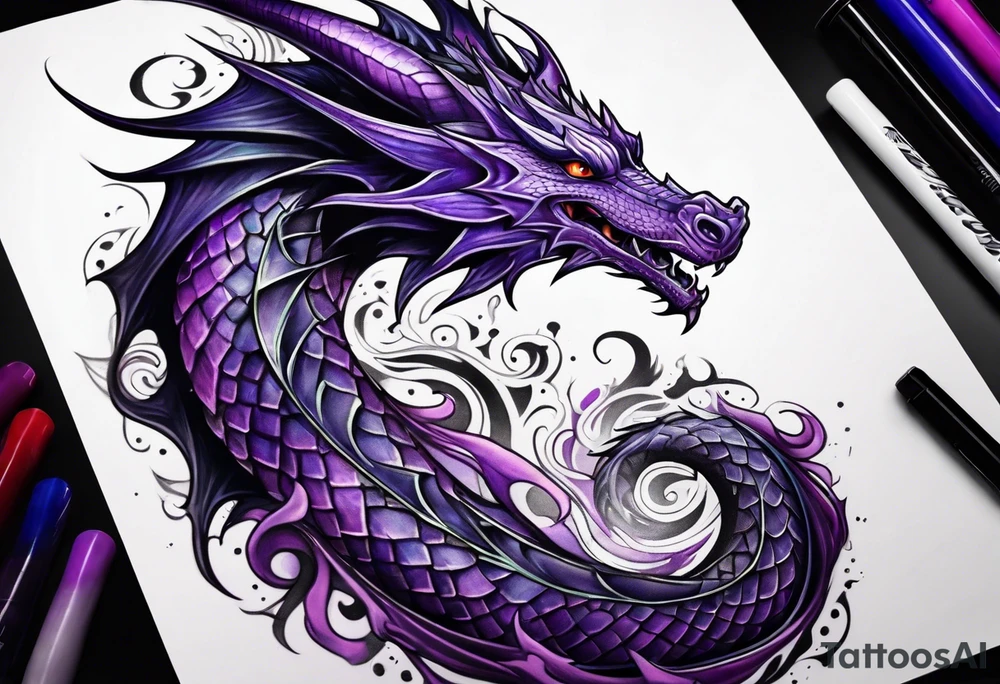 Purple eldritch dragon arm sleeve tattoo idea