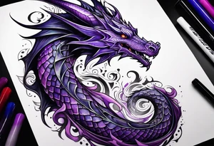 Purple eldritch dragon arm sleeve tattoo idea