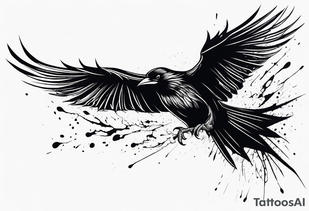 Black crows spreading wings and dripped in blood tattoo idea