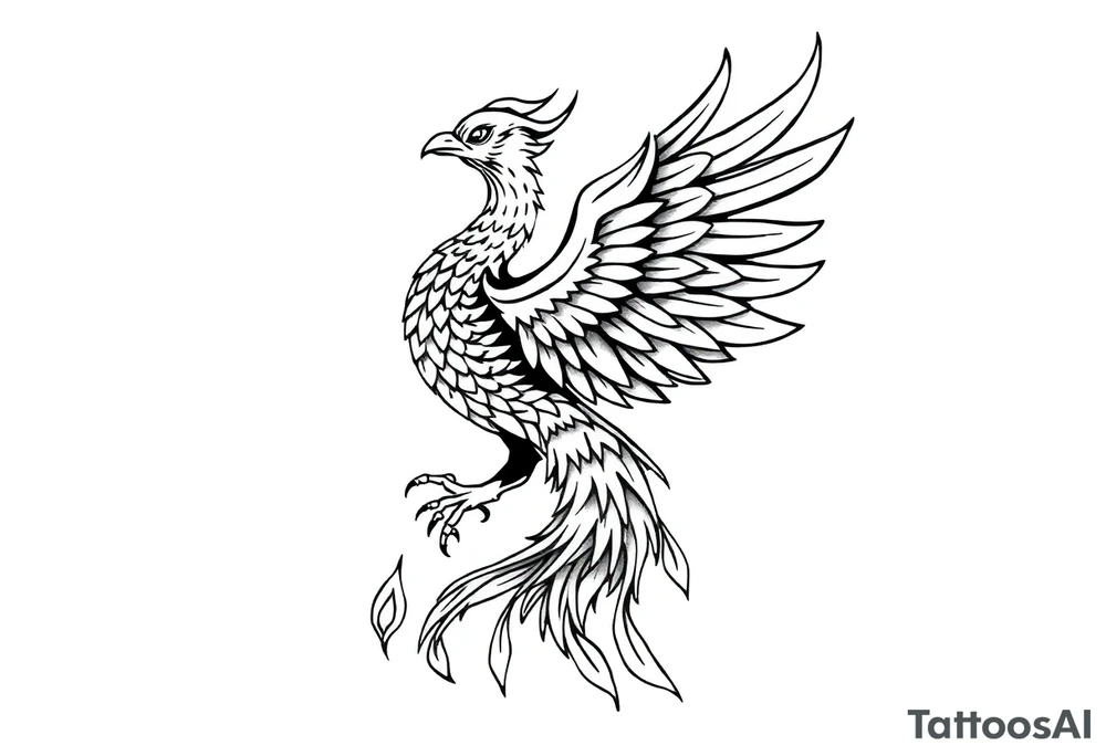 magnificent phoenix rising from golden flames with trailing embers tattoo idea