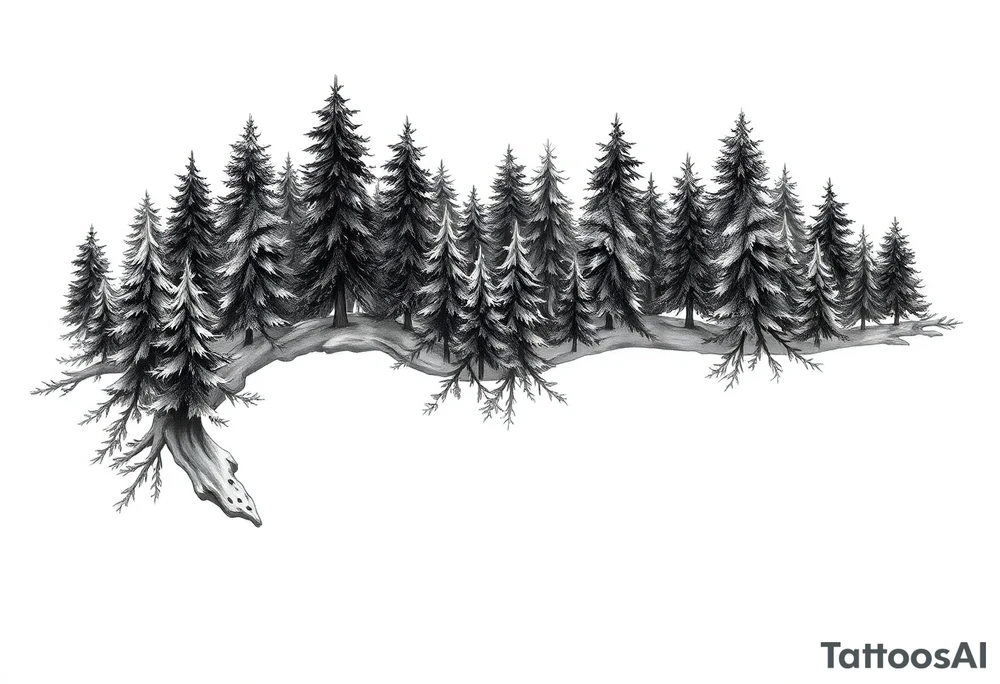 Coniferous forest tattoo sleeve black and gray tattoo idea