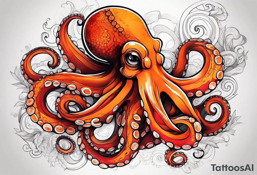 Orange and red Octopus tattoo idea