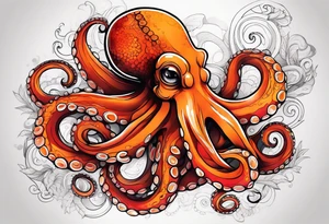 Orange and red Octopus tattoo idea