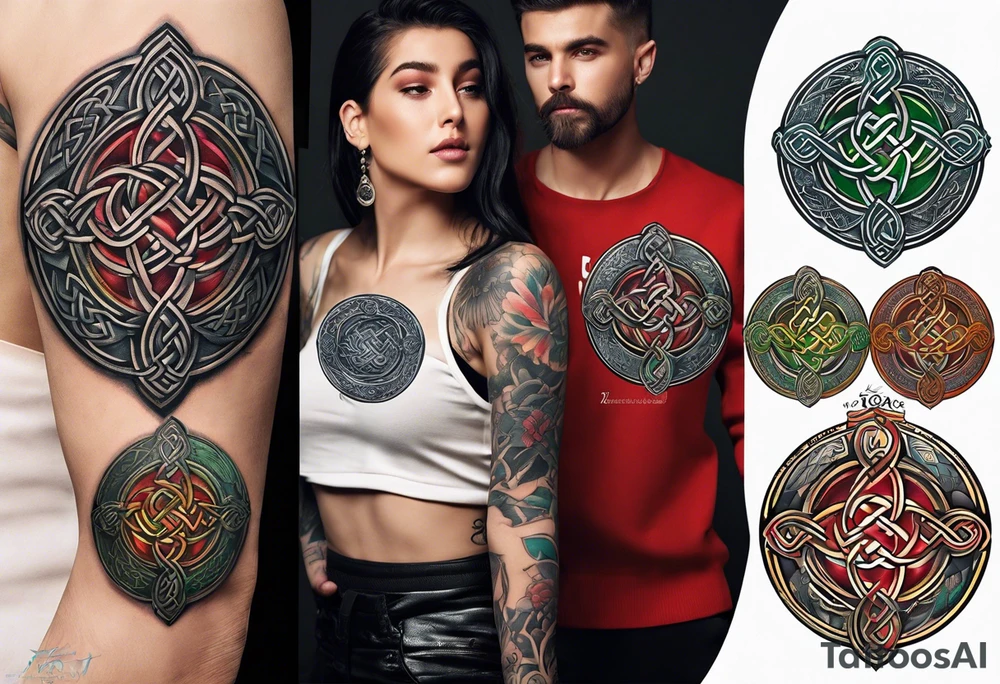 Small circular 3d colored shoulder Celtic tattoo tattoo idea