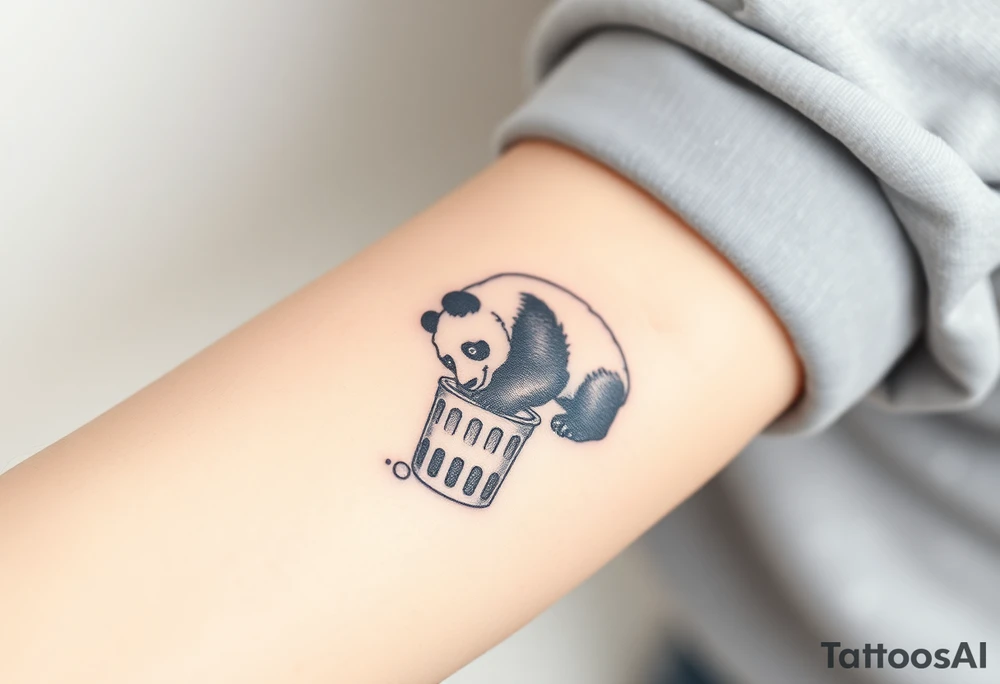 Panda digging through trash can tattoo idea
