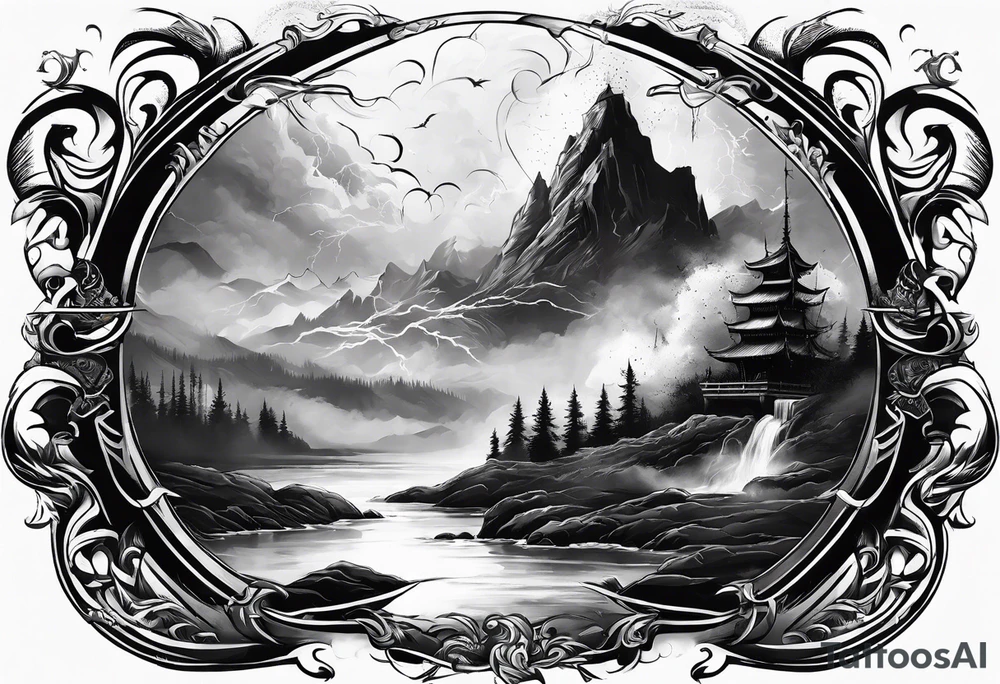 Valhalla mist fog lightning tattoo idea