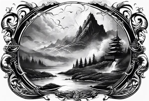 Valhalla mist fog lightning tattoo idea