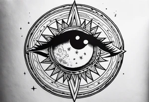 A eye, the moon on the right side, the sun on the left side tattoo idea