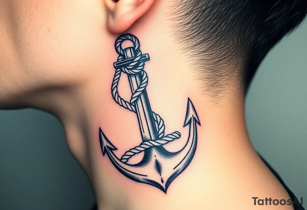 weathered anchor wrapped in nautical rope with sea waves tattoo idea