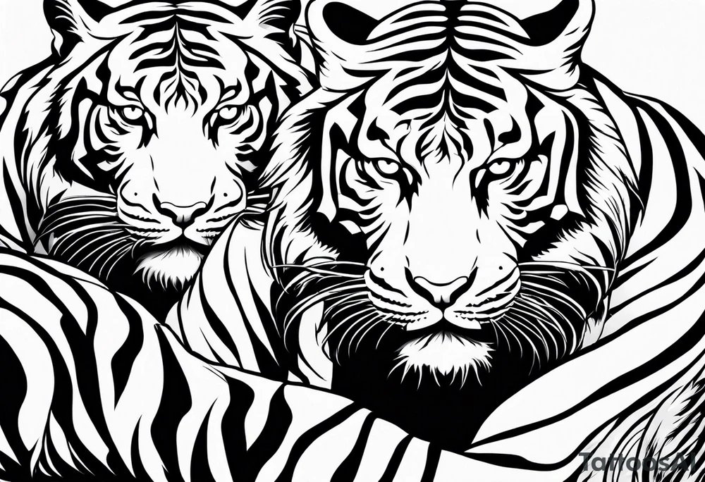 two thai tiger bodies vertical tattoo idea