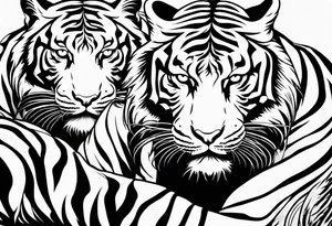 two thai tiger bodies vertical tattoo idea
