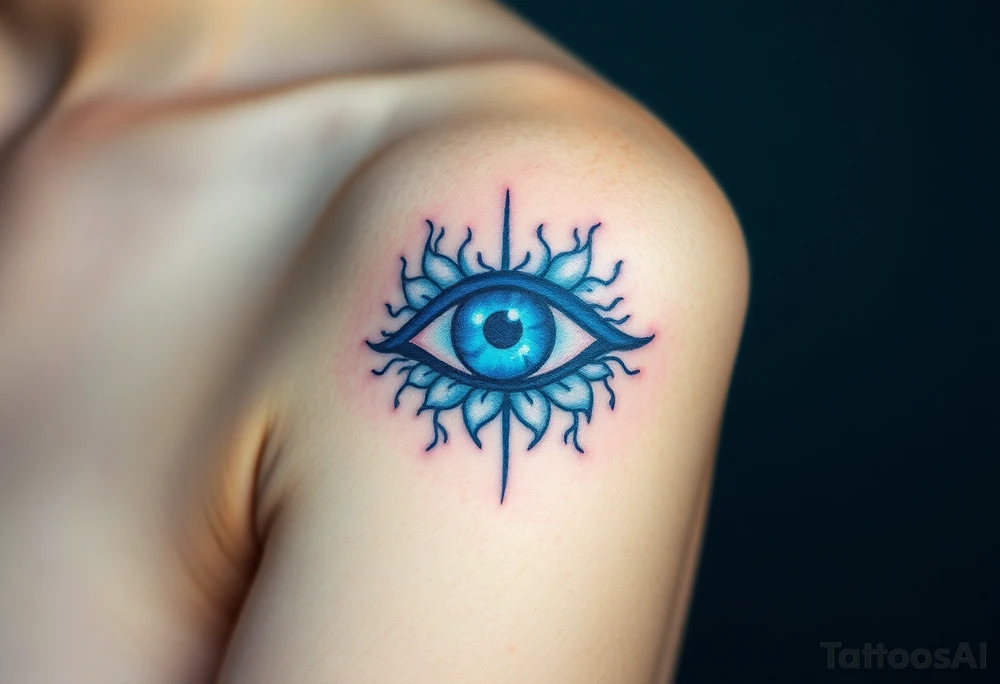 An Erudite eye symbol with glowing blue veins, representing sci fi movie Divergent tattoo idea