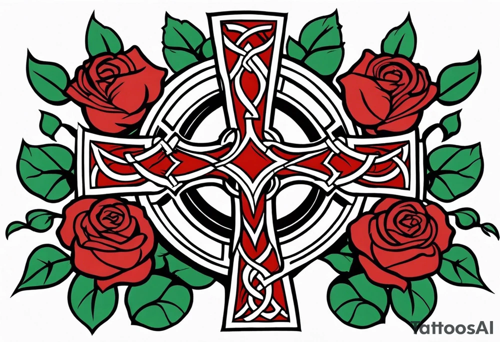 Scottish Celtic cross with two roses tattoo idea