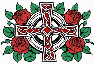 Scottish Celtic cross with two roses tattoo idea