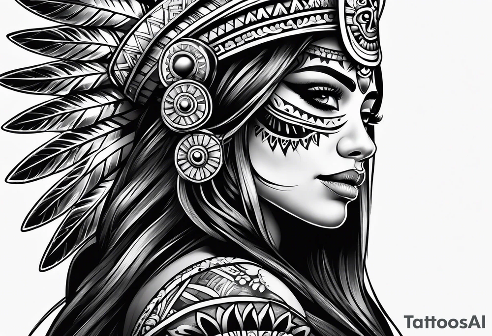 Aztec princess side profile day of the dead tattoo idea