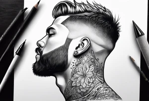 Tattoo artist with shord haircut man young tattoo idea