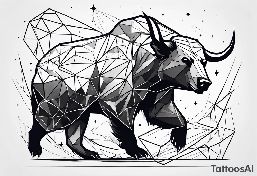 a bear fighting a bull in space tattoo idea