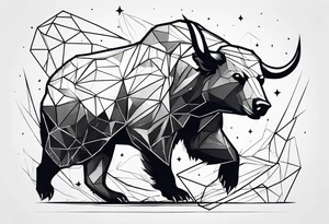 a bear fighting a bull in space tattoo idea