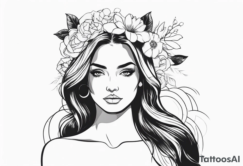 GIRL IN WEDDING DRESS WITH FLOWERS IN HAND tattoo idea