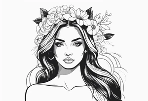 GIRL IN WEDDING DRESS WITH FLOWERS IN HAND tattoo idea