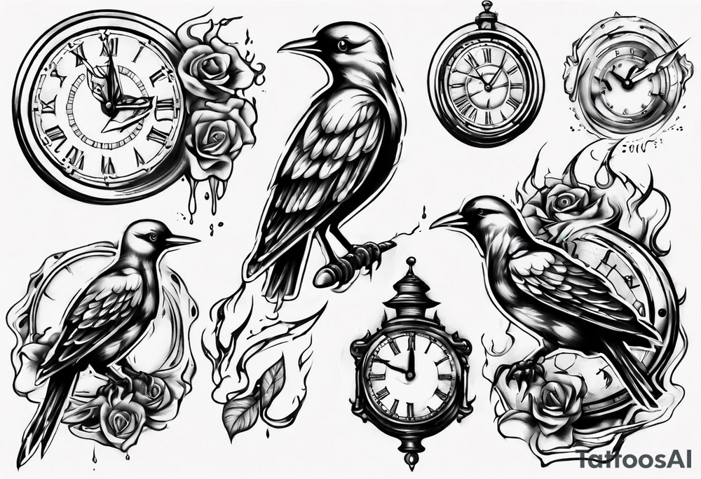 bird burns the clock tattoo idea