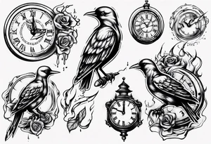 bird burns the clock tattoo idea