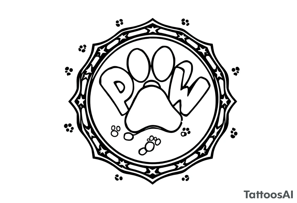 Paw Patrol Badge with footprints chasing letters KMC around the outside staggered tattoo idea