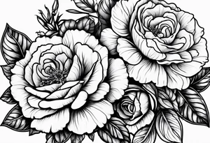 create delicate sketch of a floral tattoo with roses and marigold flowers tattoo idea