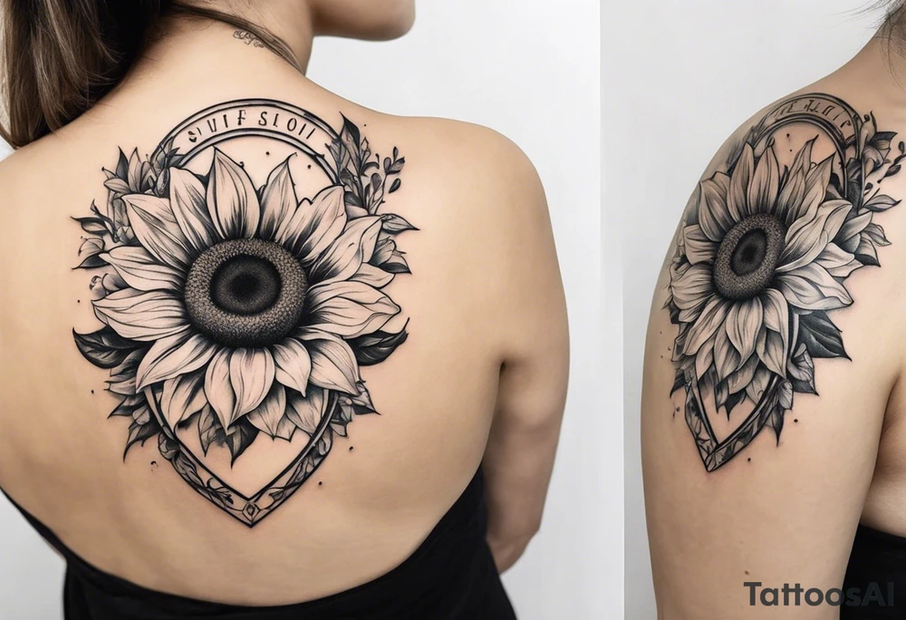 Realistic Horseshoe around a sunflower tattoo idea