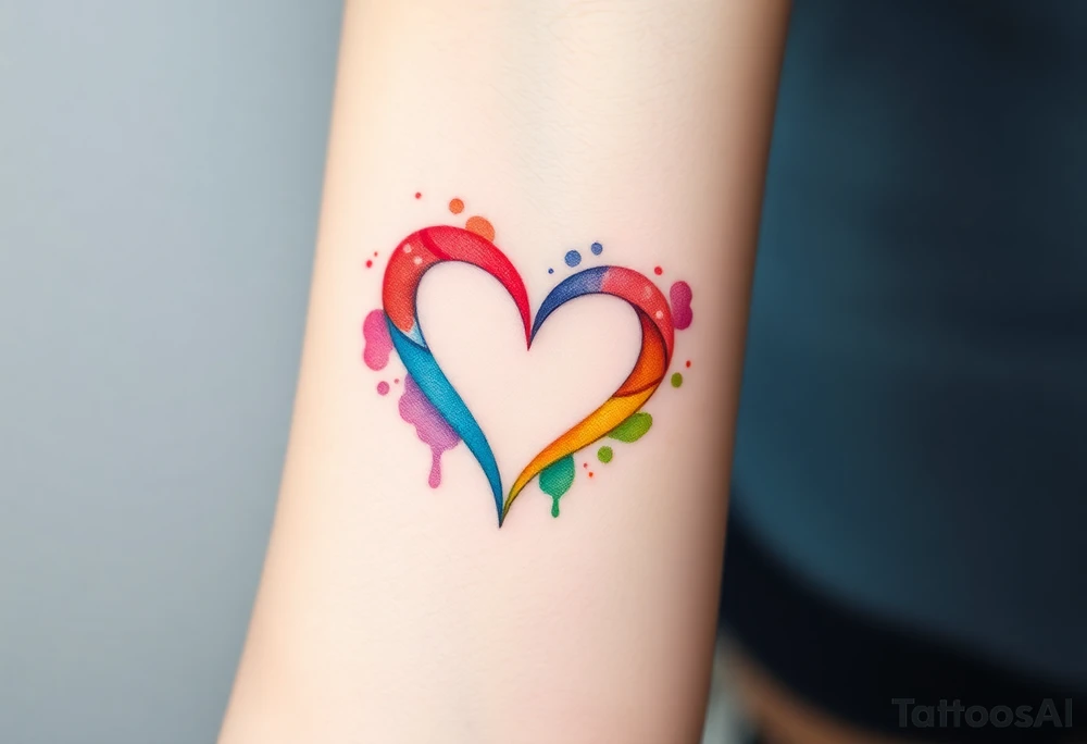 A watercolor infinity-heart with rainbow colors tattoo idea