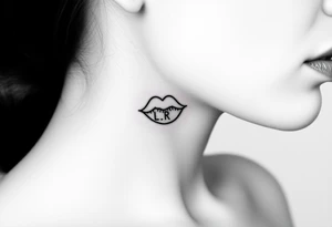 Feminine kiss mark tattooed on the neck with the initials lrs beside it tattoo idea