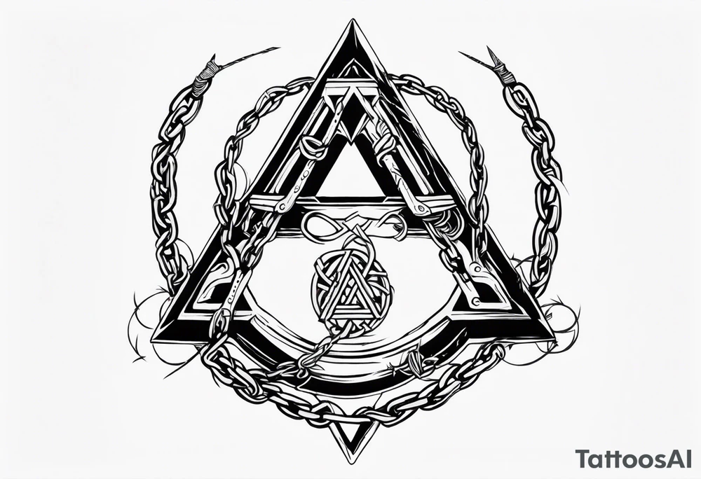 Valhalla sword shield axe barbed wire chains valknut tattoo idea