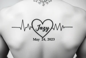 faded heart beat outline for a deceased best friend with the name Jazy and the date May 24,2023 
incorporated tattoo idea