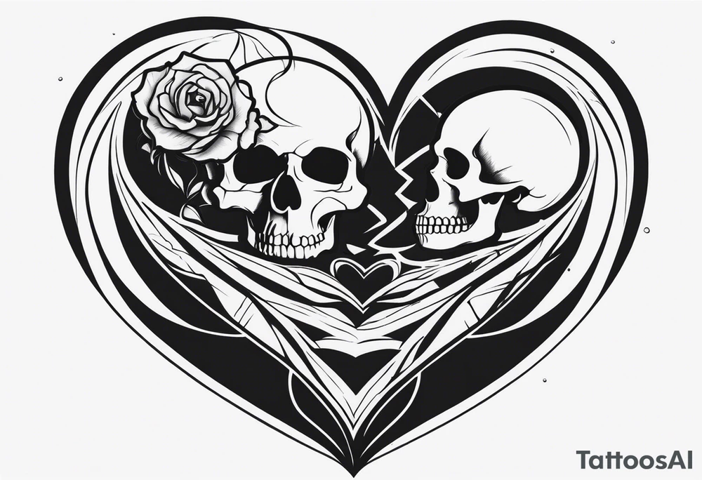 merge heart and skull tattoo idea