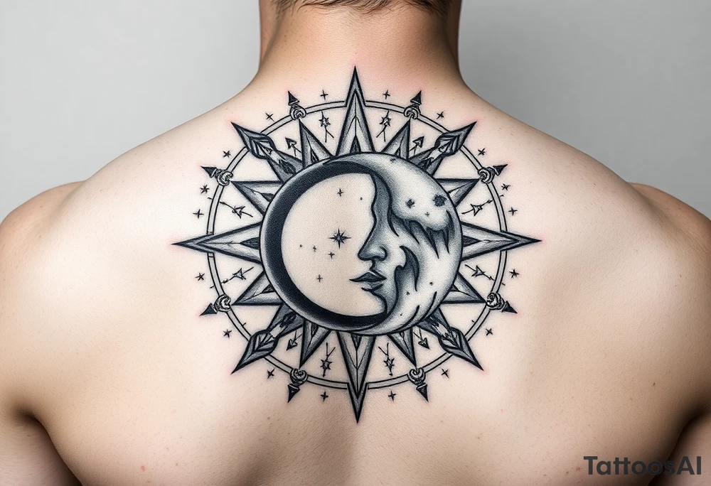 celestial sun and moon embrace with constellation patterns tattoo idea celestial sun and moon embrace with constellation patterns tattoo idea