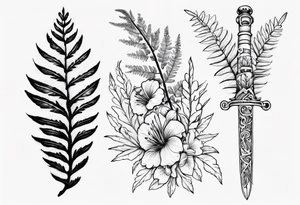 Swordfern and flowers that represent the pacific Northwest tattoo idea