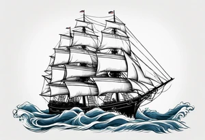 sailing ship in rough seas, front porfile, in oval with rope border, super imposed over crossed cannons, banner at bottom that says US Navy tattoo idea