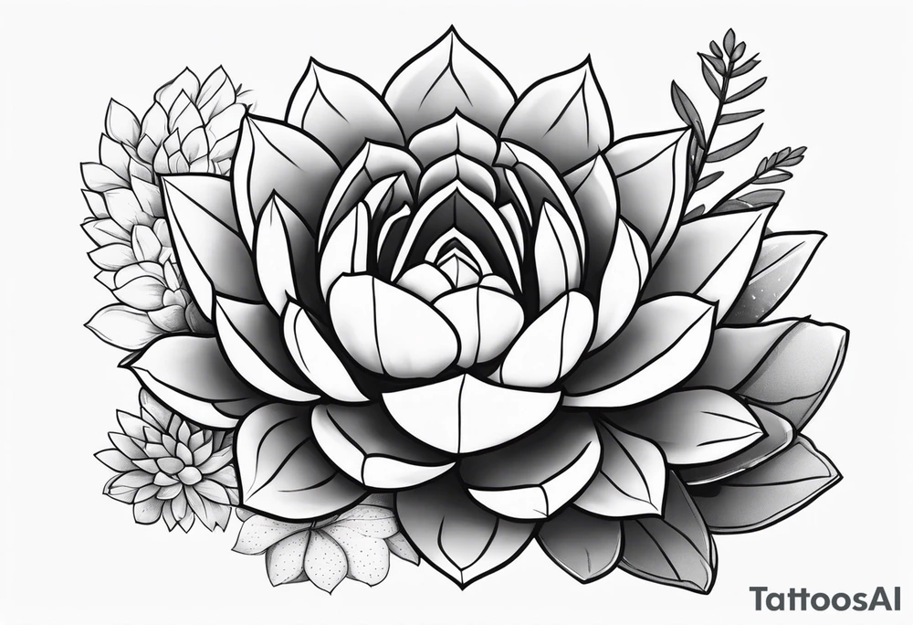 fine line. one big succulent in the middle. One smaller succulents on each side. Dots and floral
. Sternum tattoo grey scale shading tattoo idea