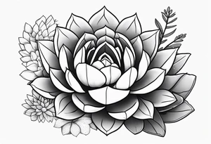 fine line. one big succulent in the middle. One smaller succulents on each side. Dots and floral
. Sternum tattoo grey scale shading tattoo idea