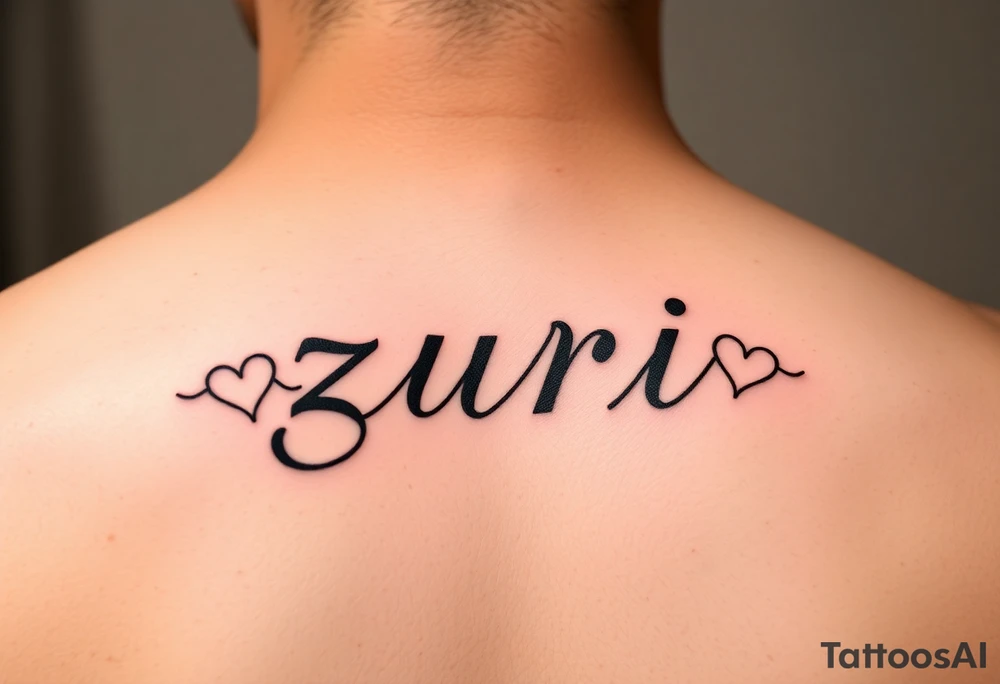the name zuri in small
letters and a cool design,also add hearts or something to symbolize a deep bond and relationship tattoo idea