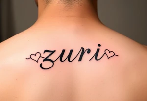 the name zuri in small
letters and a cool design,also add hearts or something to symbolize a deep bond and relationship tattoo idea