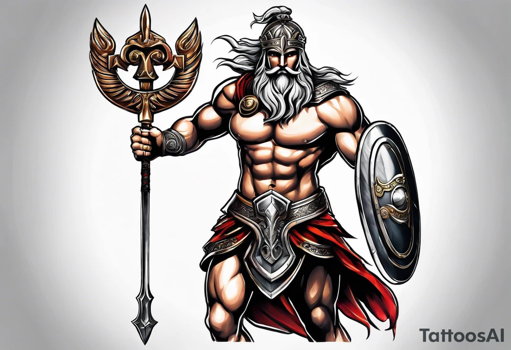 Ares greek God, holding his spear and shield tattoo idea
