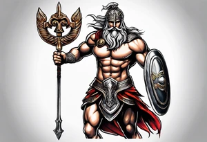 Ares greek God, holding his spear and shield tattoo idea