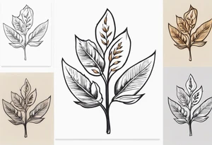 Oak tree leaves with wheat stalks in a gift box tattoo idea