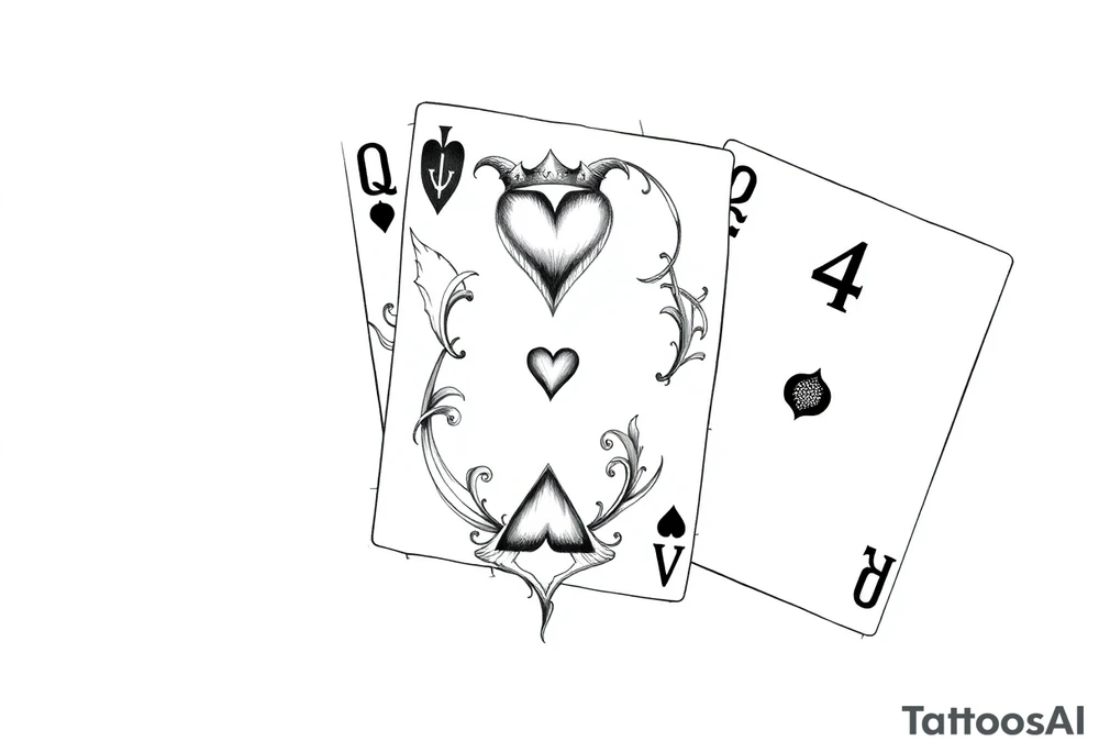 (Queen of hearts, 2 of hearts and 4 of hearts) playing cards tattoo idea