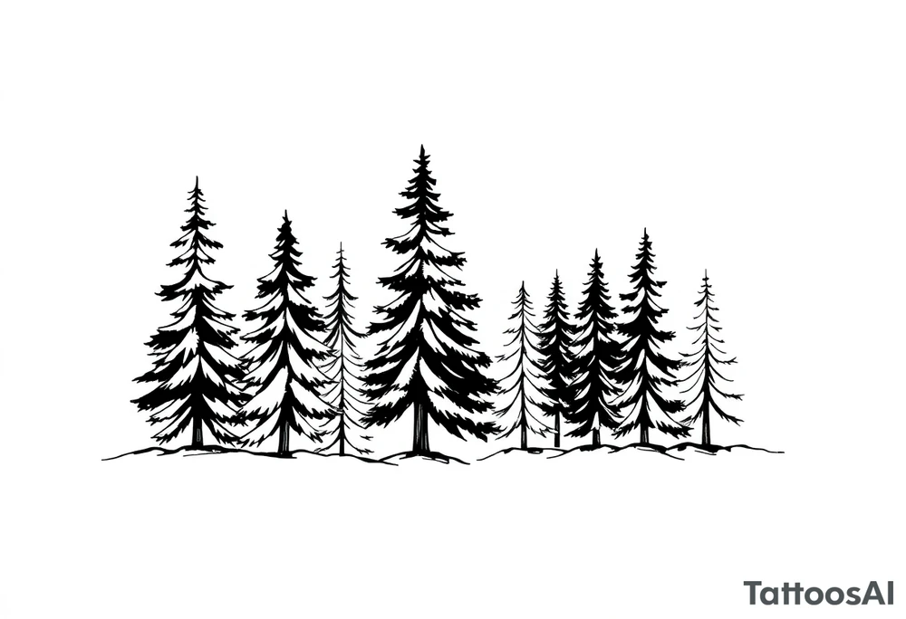 Coniferous forest trees in black and gray tattoo sleeve tattoo idea