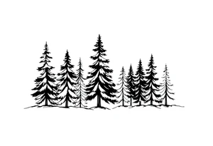 Coniferous forest trees in black and gray tattoo sleeve tattoo idea