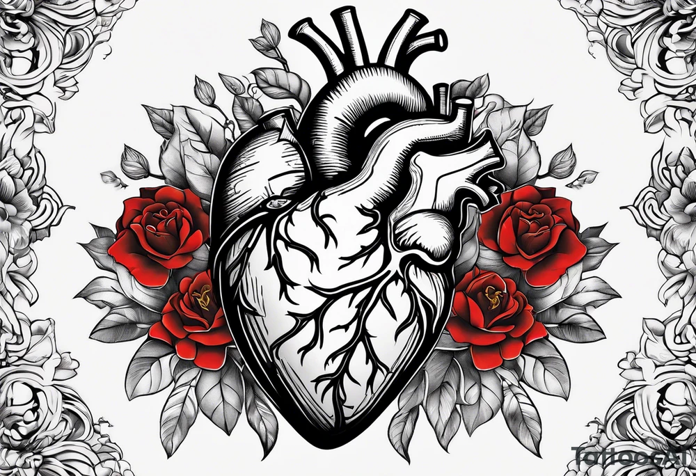 Anatomical heart with gold sealant lines tattoo idea